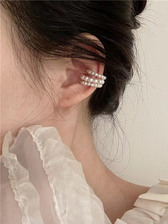 韩国小众设计简约气质三层珍珠耳骨夹无耳洞夹耳式耳环女