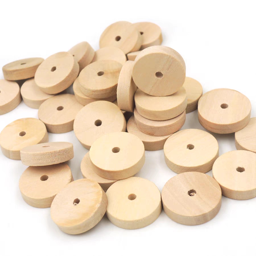 Jiehao's best-selling jewelry accessories include natural wood-colored round wood chips, abacus beads, and wooden toy accessories Item Picture