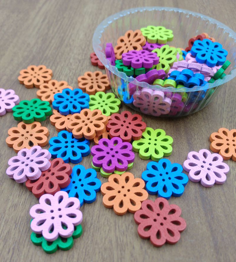 捷豪精品童卡通彩色纽扣花朵脚丫雨伞蝴蝶手工diy混装木扣子环创