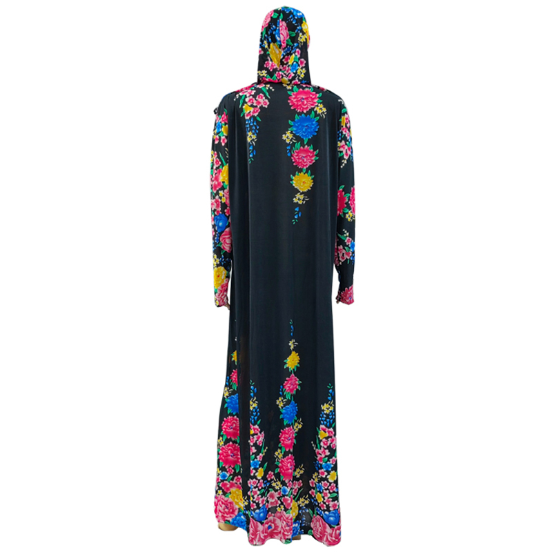 Factory wholesale of best-selling lace long hooded printed plus-size women's fashionable and trendy daily ethnic style long robe dresses Item Picture
