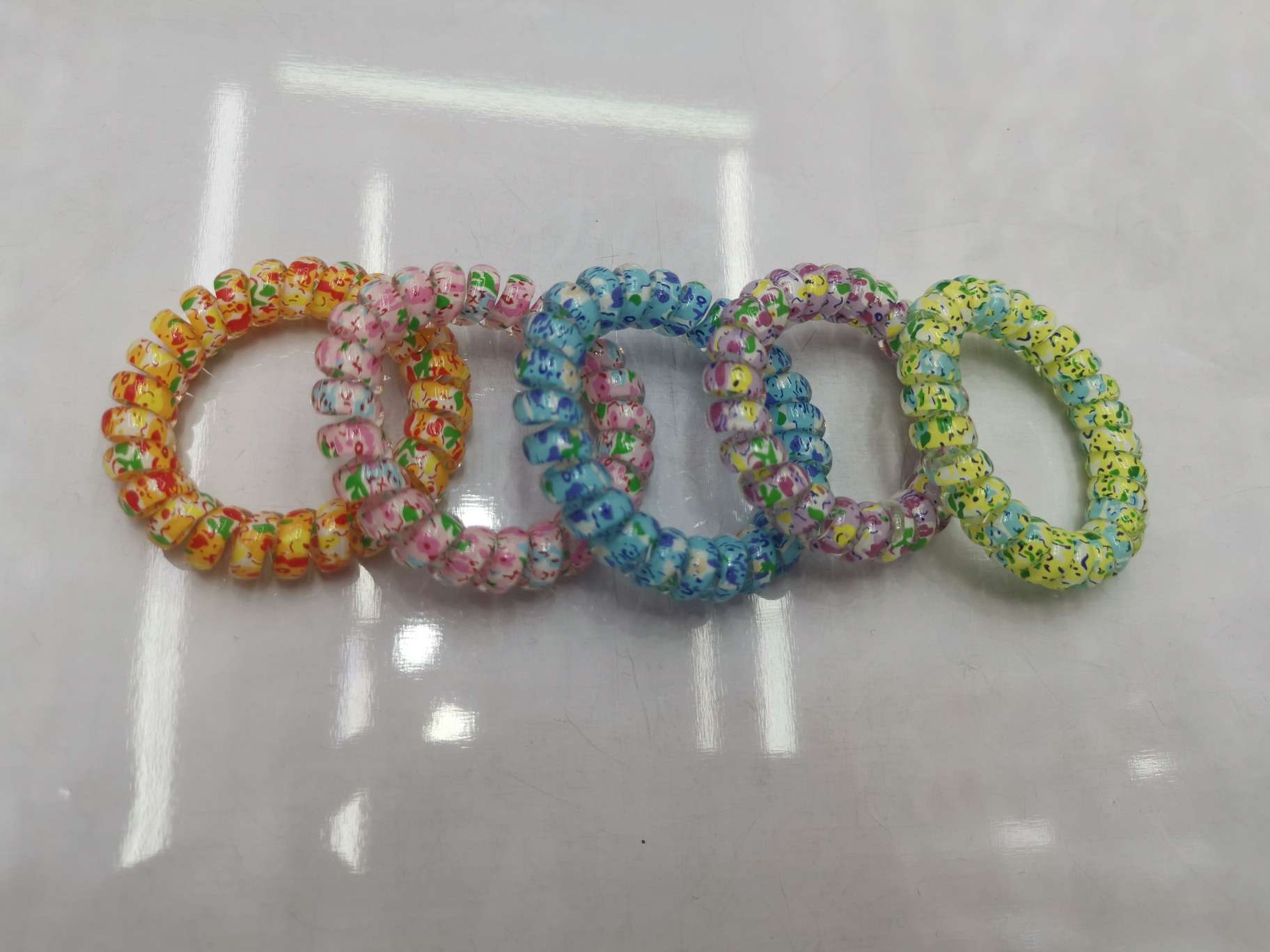 A mixed bag of 100 pieces of printed telephone lines, high-elasticity and thickened wristbands for tying hair and elegant hair accessories in mixed colors details Picture
