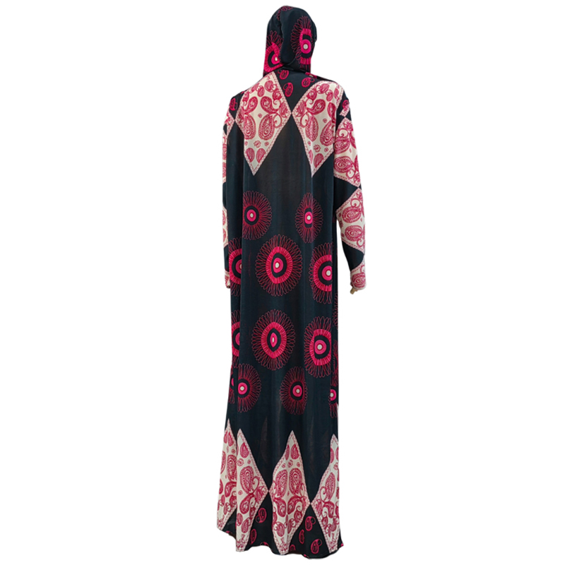Factory wholesale of best-selling lace long hooded printed plus-size women's fashionable and trendy daily ethnic style long robe dresses details Picture