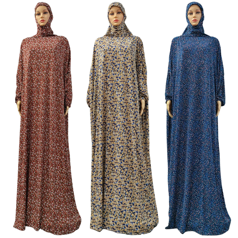 New fashionable and best-selling women's large-sized Muslim hooded robe with small floral prints from the Middle East, Europe and America