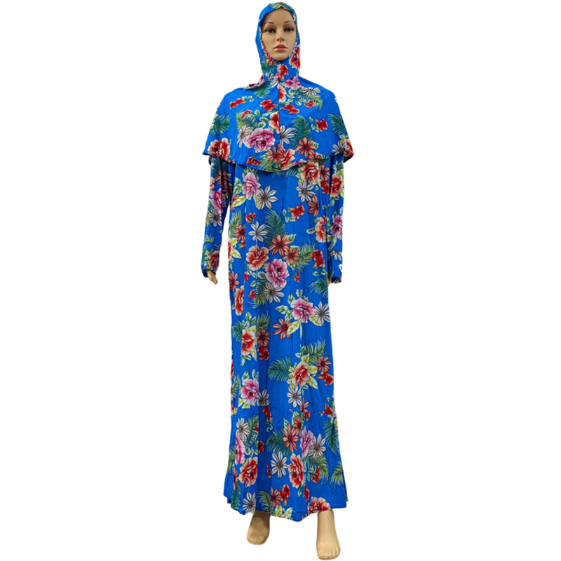 New fashionable and best-selling women's Muslim headscarf robe two-piece set with printed small floral patterns wish European and American slim-fitting dress Item Picture