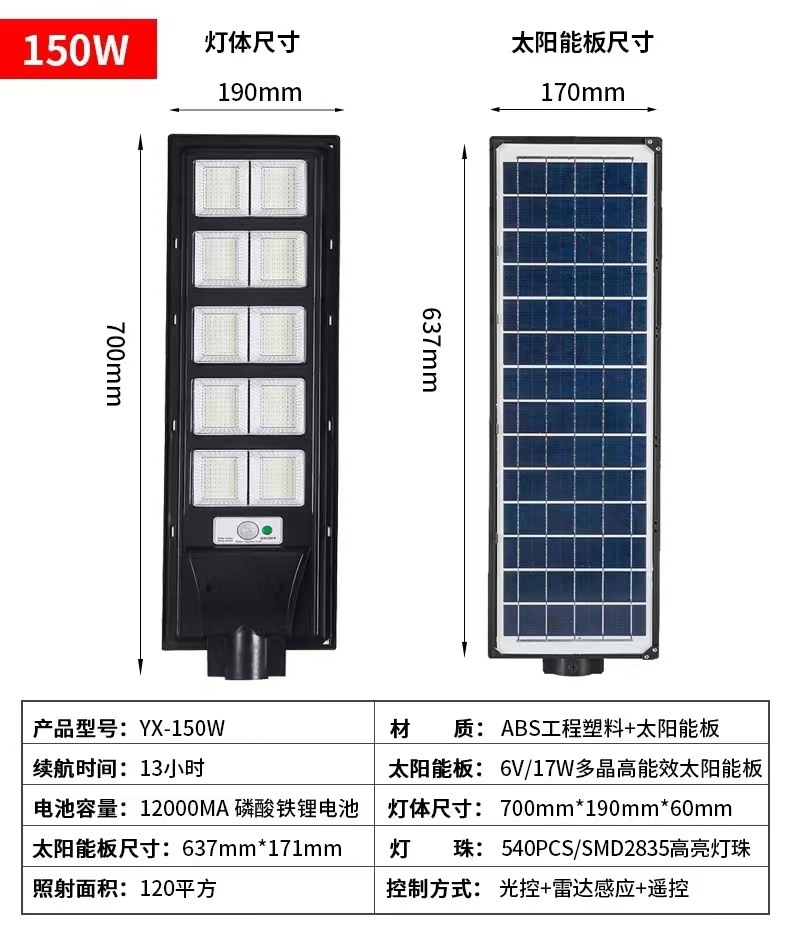 一体式太阳能路灯人来灯亮带雷达人体感应庭院灯乡村道路照明路灯详情14