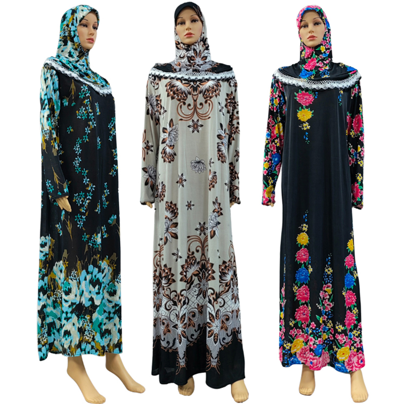 Factory wholesale of best-selling lace long hooded printed plus-size women's fashionable and trendy daily ethnic style long robe dresses