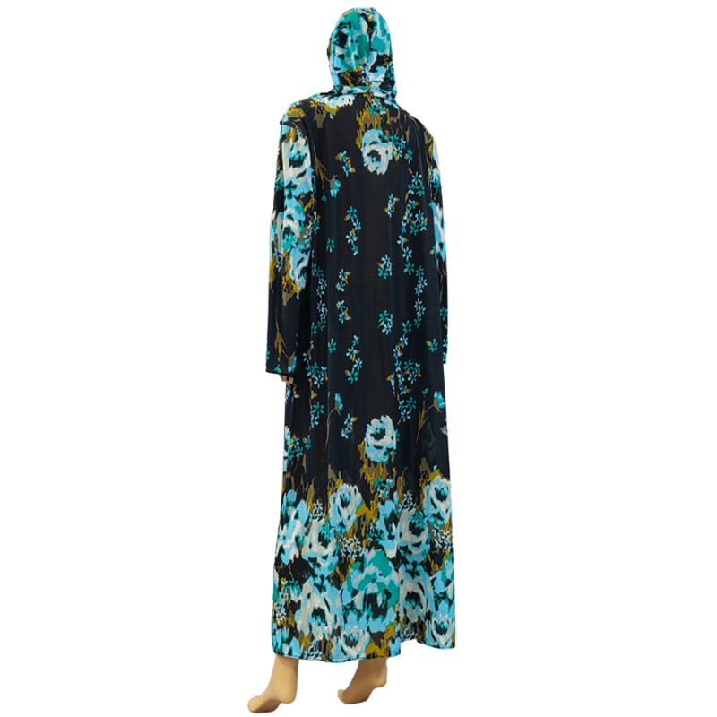 Factory wholesale of best-selling lace long hooded printed plus-size women's fashionable and trendy daily ethnic style long robe dresses Application Scenario