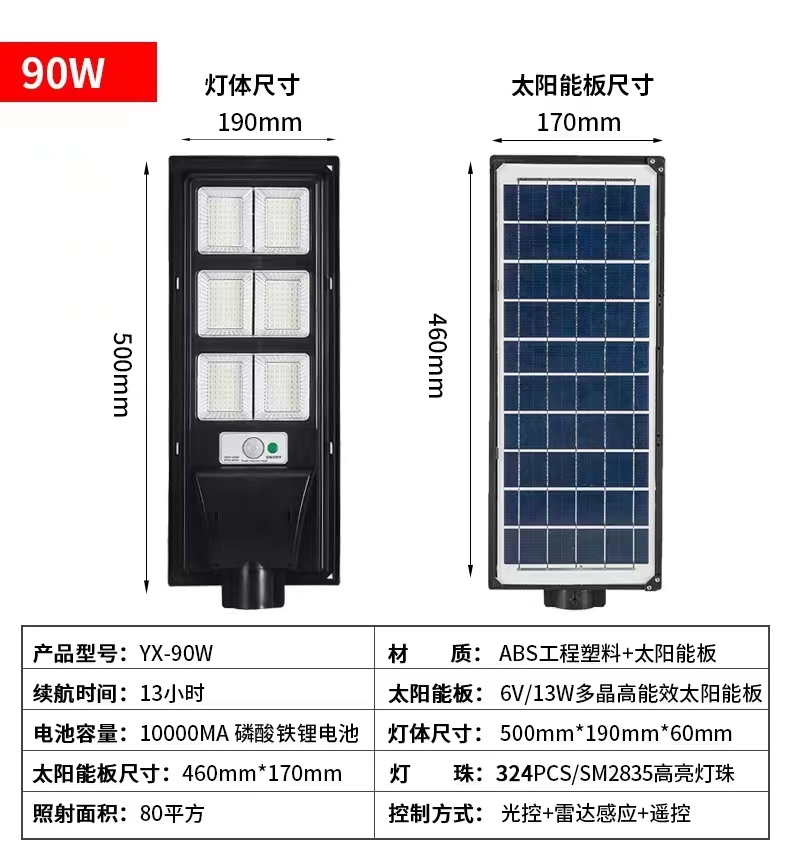 一体式太阳能路灯人来灯亮带雷达人体感应庭院灯乡村道路照明路灯详情12