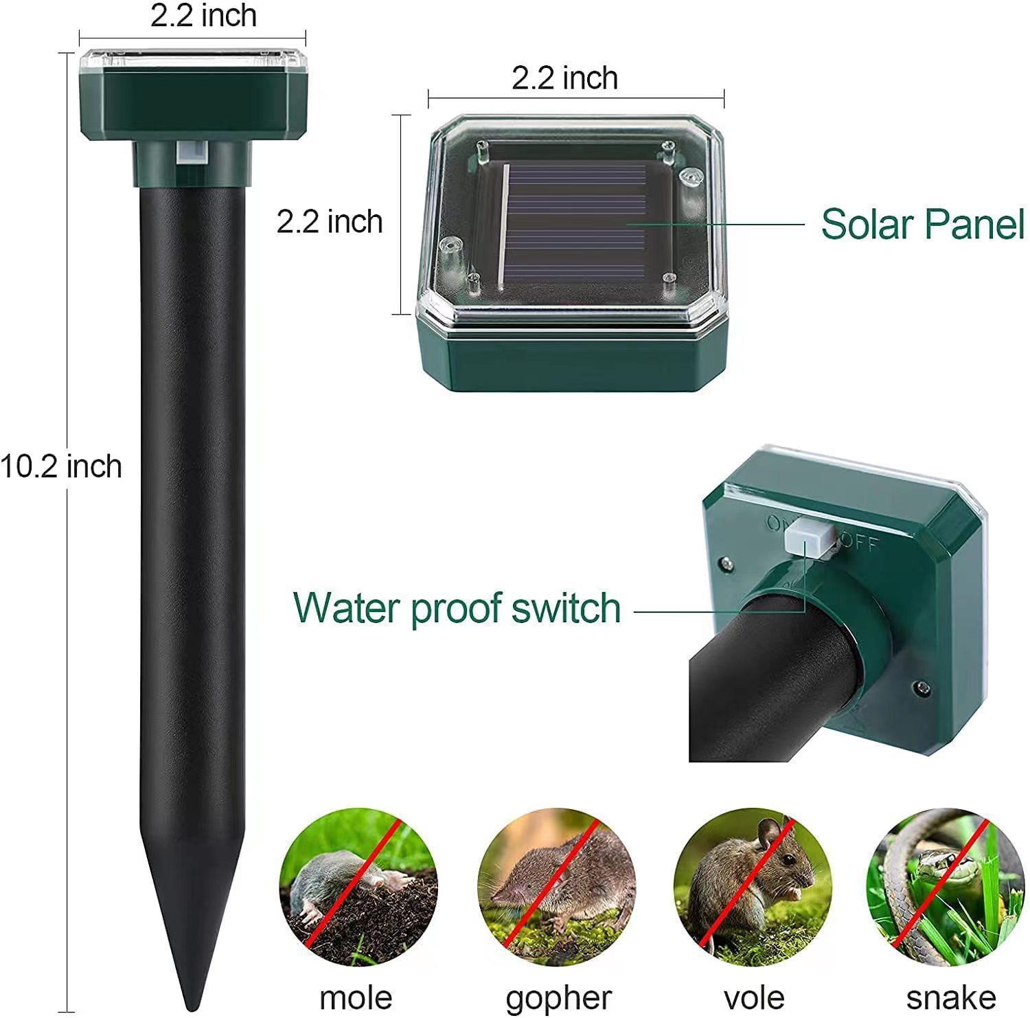 超声波驱鼠器户外太阳能驱鸟器菜地花园农场猫狗黄鼠狼动物驱赶器 5