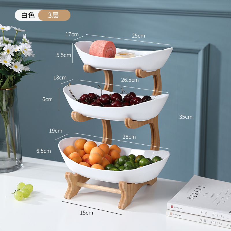Fruit plate, snack plate, European-style high-end Internet celebrity display plate, modern creative living room home multi-layer bamboo and wood rack fruit plate Item Picture