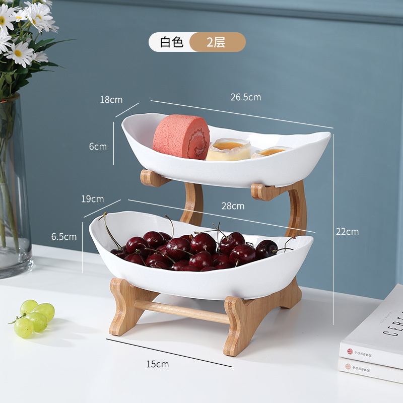 Two-layer fruit platter, snack platter, European-style high-end Internet celebrity display platter, modern creative living room home multi-layer bamboo and wood rack fruit platter details Picture