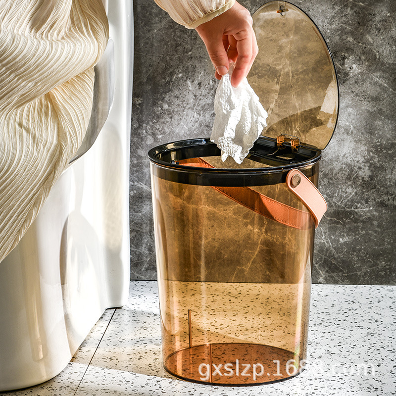 大号透明手提垃圾桶ins风轻奢高颜值收纳桶简约创艺客厅厨房卧室桌面