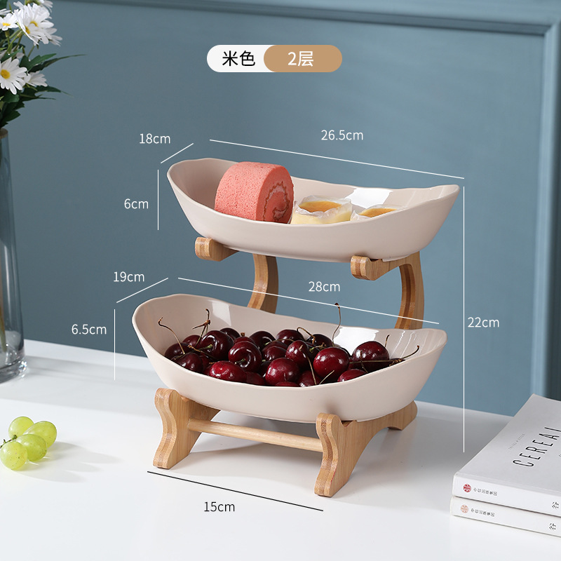 Two-layer fruit platter, snack platter, European-style high-end Internet celebrity display platter, modern creative living room home multi-layer bamboo and wood rack fruit platter Specification image
