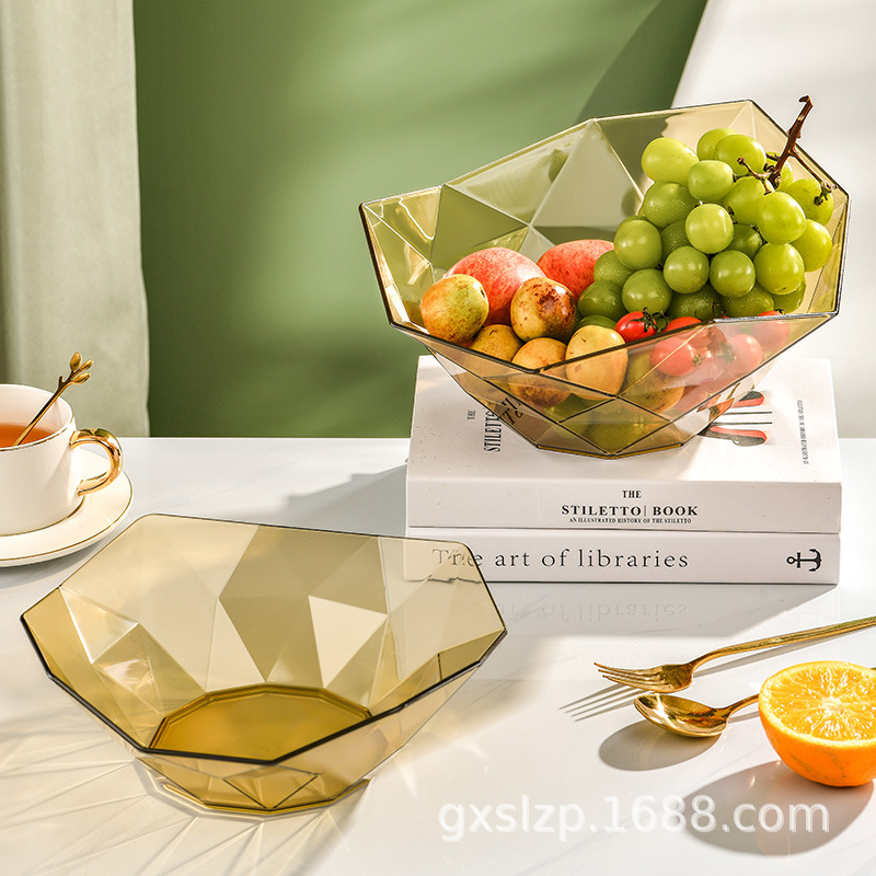 小号水果盘创意北欧风几何型透明果盘家用客厅简约大气收纳盘零食盒