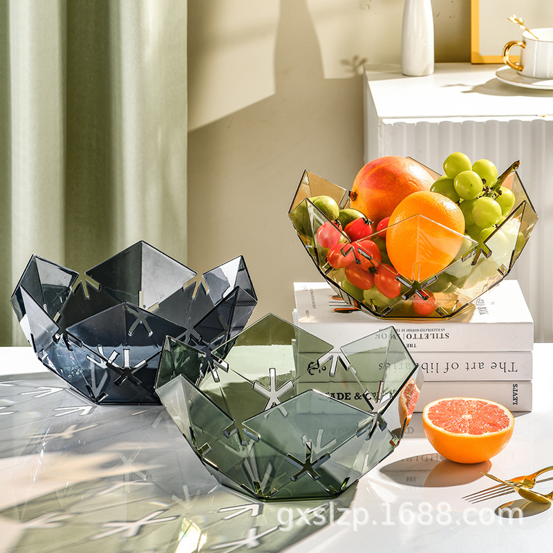 Home living room transparent fruit plate, diamond-shaped creative plastic plate, geometric storage box for dried fruits, candies and cookies