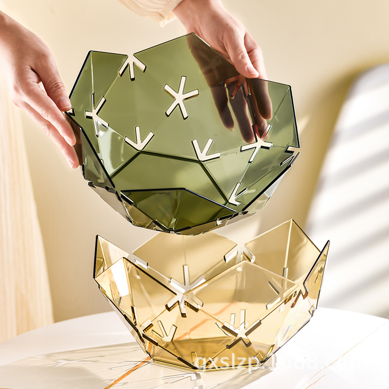 Home living room transparent fruit plate, diamond-shaped creative plastic plate, geometric storage box for dried fruits, candies and cookies Specification image