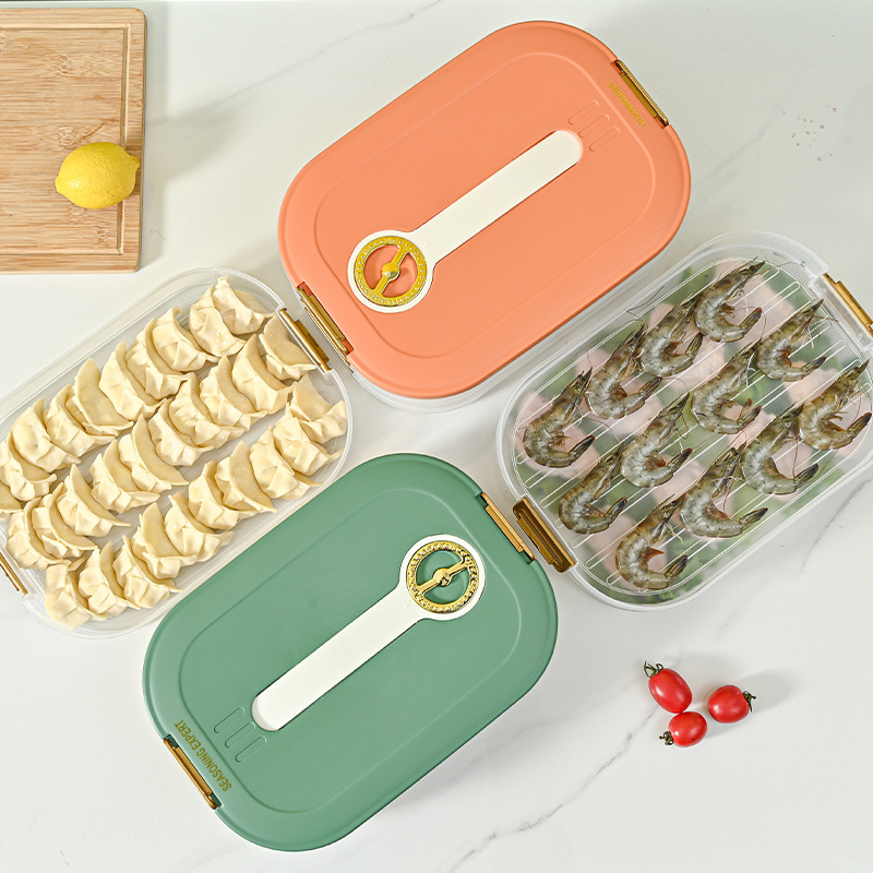 Anti-stick bottom kitchen refrigerator preservation box, large-capacity stackable quick-frozen food storage box, fish box, timing dumpling box