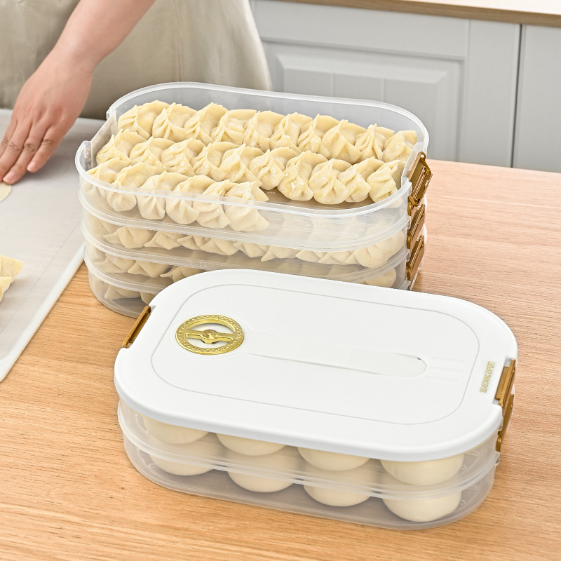 Anti-stick bottom kitchen refrigerator preservation box, large-capacity stackable quick-frozen food storage box, fish box, timing dumpling box details Picture