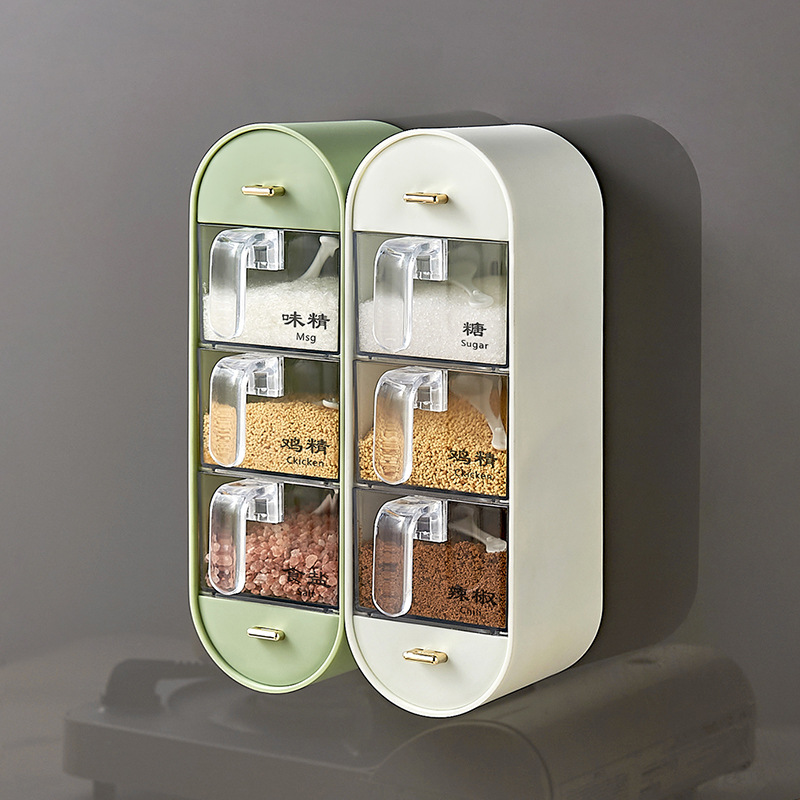 Wall-mounted seasoning box household combination set, sealed, moisture-proof and odor-free, kitchen salt and monosodium glutamate storage seasoning box details Picture