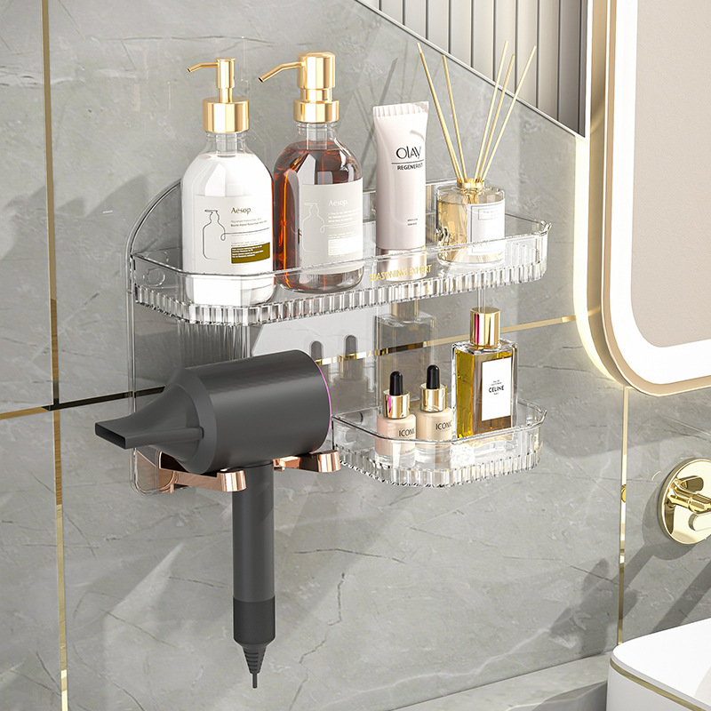 High-appearance-level bathroom storage rack without drilling, light luxury style, PET material, sturdy and durable hair dryer rack Item Picture