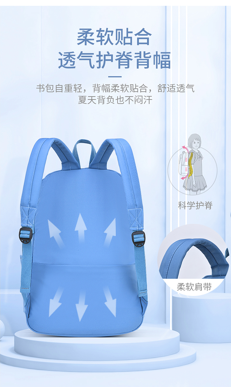 学生书包1-3-6年级时尚清新减负护脊儿童双肩包书包LZJ-3333详情4