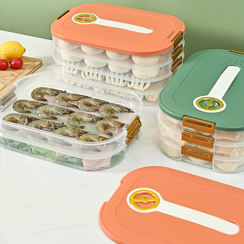 Anti-stick bottom kitchen refrigerator preservation box, large-capacity stackable quick-frozen food storage box, fish box, timing dumpling box Application Scenario