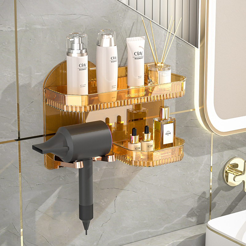 High-appearance-level bathroom storage rack without drilling, light luxury style, PET material, sturdy and durable hair dryer rack Specification image