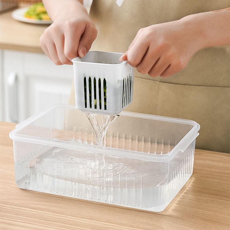 Refrigerator box, draining and preservation storage box, six-compartment vegetable preparation box, fruit draining and preservation box, kitchen scallion, ginger, garlic and scallion flower box Application Scenario