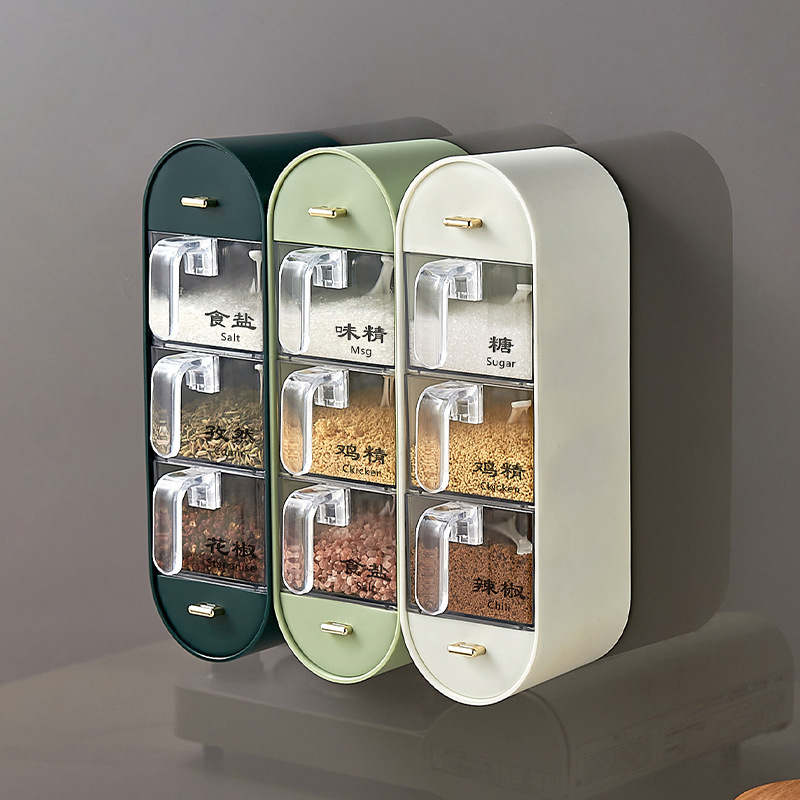 Wall-mounted seasoning box household combination set, sealed, moisture-proof and odor-free, kitchen salt and monosodium glutamate storage seasoning box Specification image
