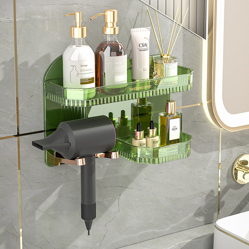 High-appearance-level bathroom storage rack without drilling, light luxury style, PET material, sturdy and durable hair dryer rack Application Scenario