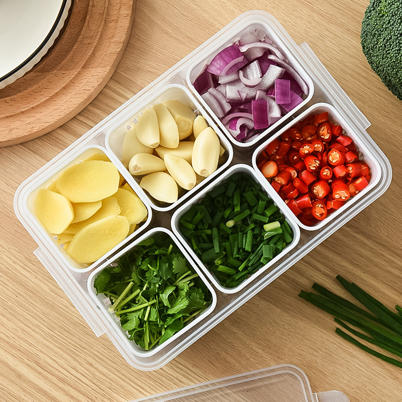 Refrigerator box, draining and preservation storage box, six-compartment vegetable preparation box, fruit draining and preservation box, kitchen scallion, ginger, garlic and scallion flower box