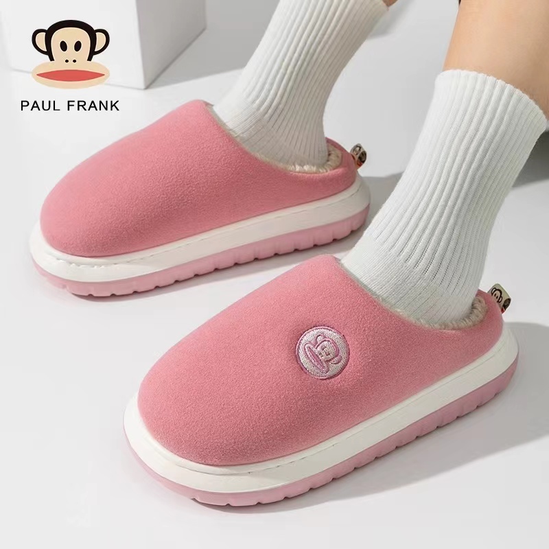 Big mouth monkey new autumn and winter latex slippers female winter plus cashmere warm home indoor couple cotton slippers