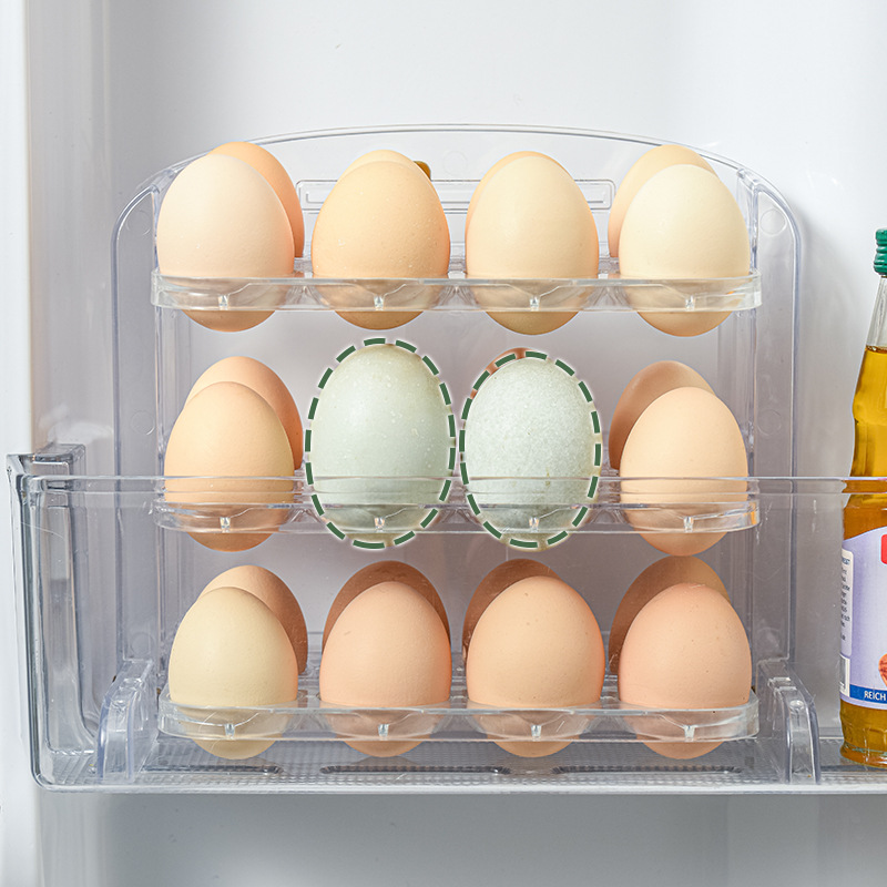 Foldable and storable egg box for storage on the side door of the refrigerator, timed foldable three-layer egg box details Picture