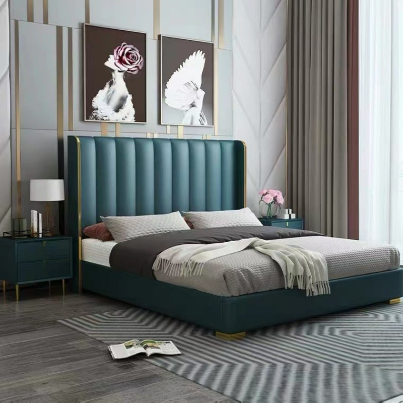 Light luxury solid wood bed Master bedroom leather bed Leather pneumatic storage bed 1.8m bedroom soft bed Simple new double bed
