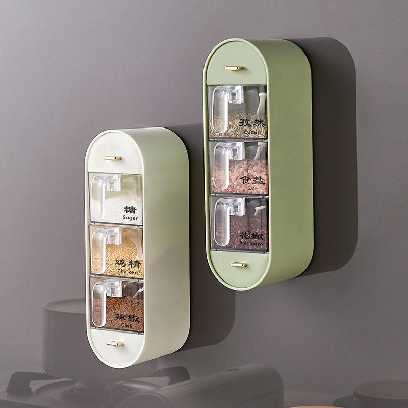 Hanging Wall Seasoning Box Household Combination Set Sealed Moisture-Proof Non-Odor Kitchen Salt Monosodium Glutamate Seasoning Box