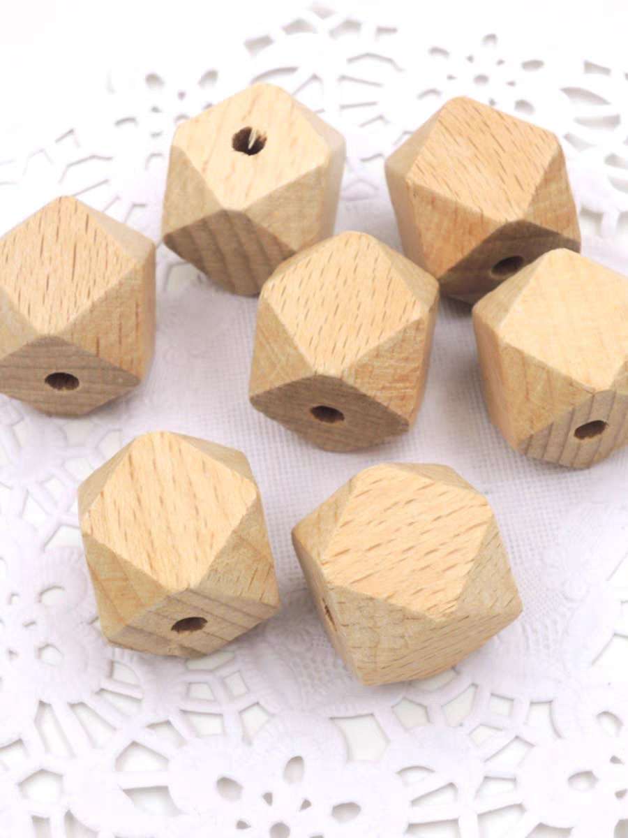 捷豪厂家批发原木色八角几何木珠散珠多边形有孔木质饰品配件 详情图7