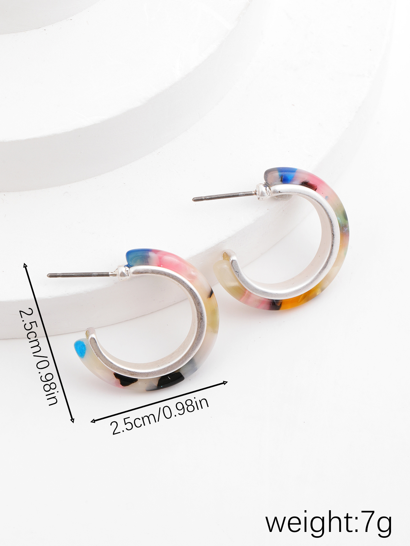 European and American simple acetate alloy earrings, geometric acetate sheet round C-shaped high-quality, versatile and personalized earrings for women details Picture