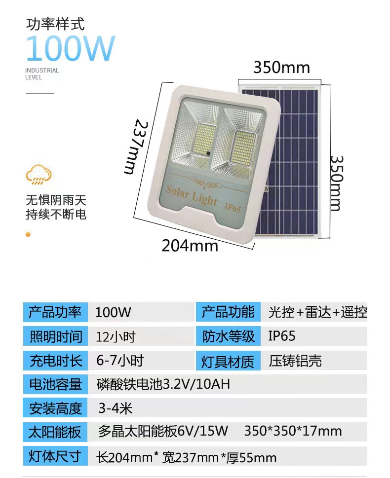 新款分体式太阳能小路灯户外庭院壁挂灯太阳能充电车库照明投光灯 详情6