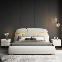 2023 Young luxury villa master bed Italian master modern simple soft bag leather double queen bed leather bed