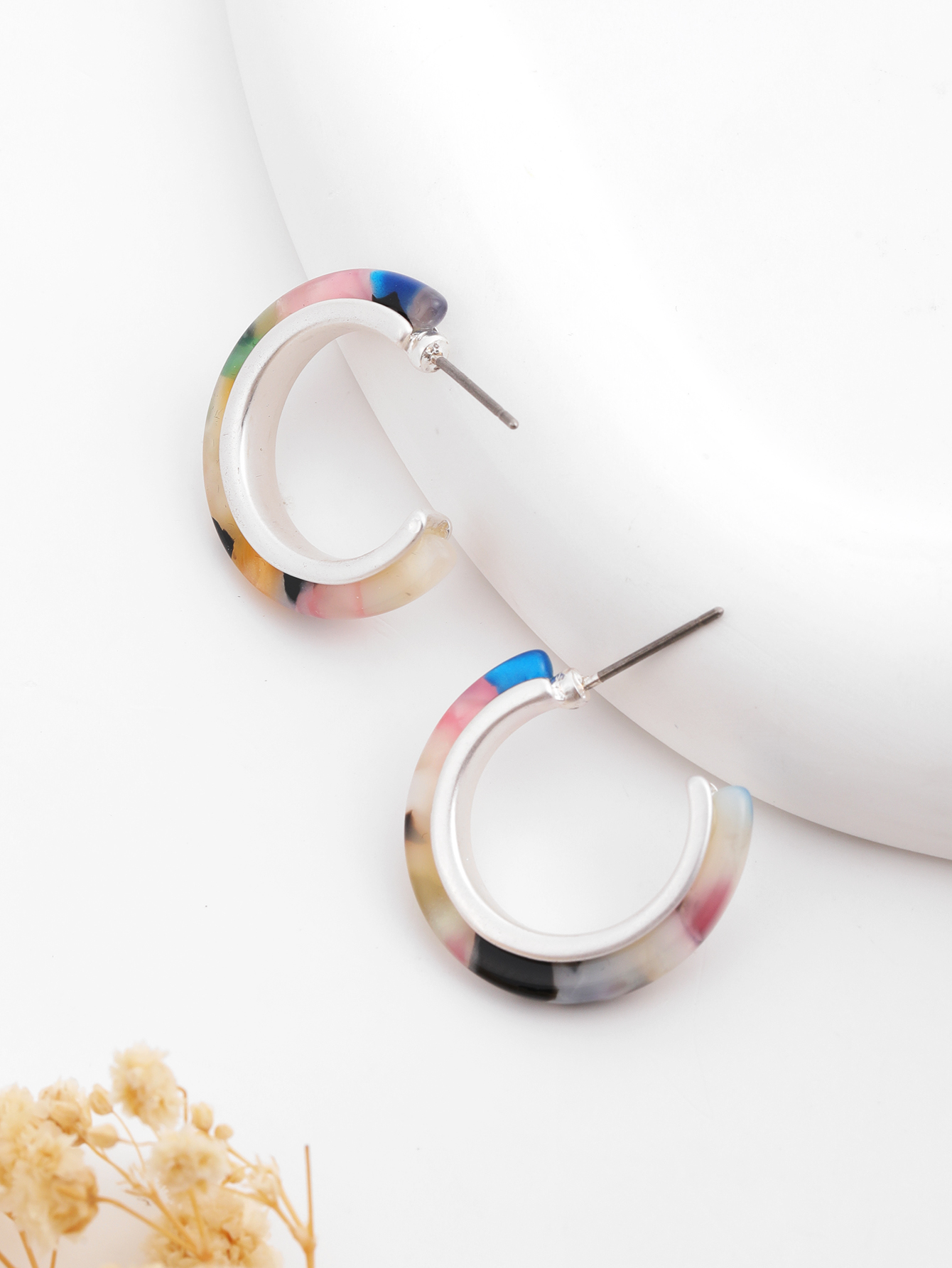 European and American simple acetate alloy earrings, geometric acetate sheet round C-shaped high-quality, versatile and personalized earrings for women