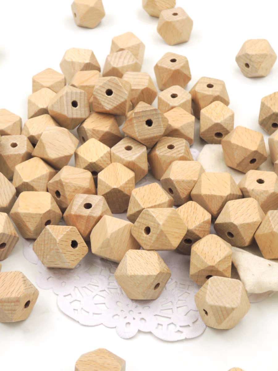 捷豪厂家批发原木色八角几何木珠散珠多边形有孔木质饰品配件 详情图6