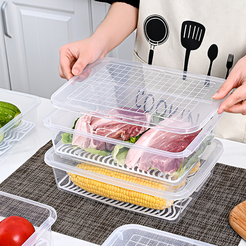 Medium-sized kitchen transparent fresh-keeping fish boxes, sealed refrigerated storage boxes for vegetables, seafood and fruits, and water-draining fresh-keeping boxes details Picture
