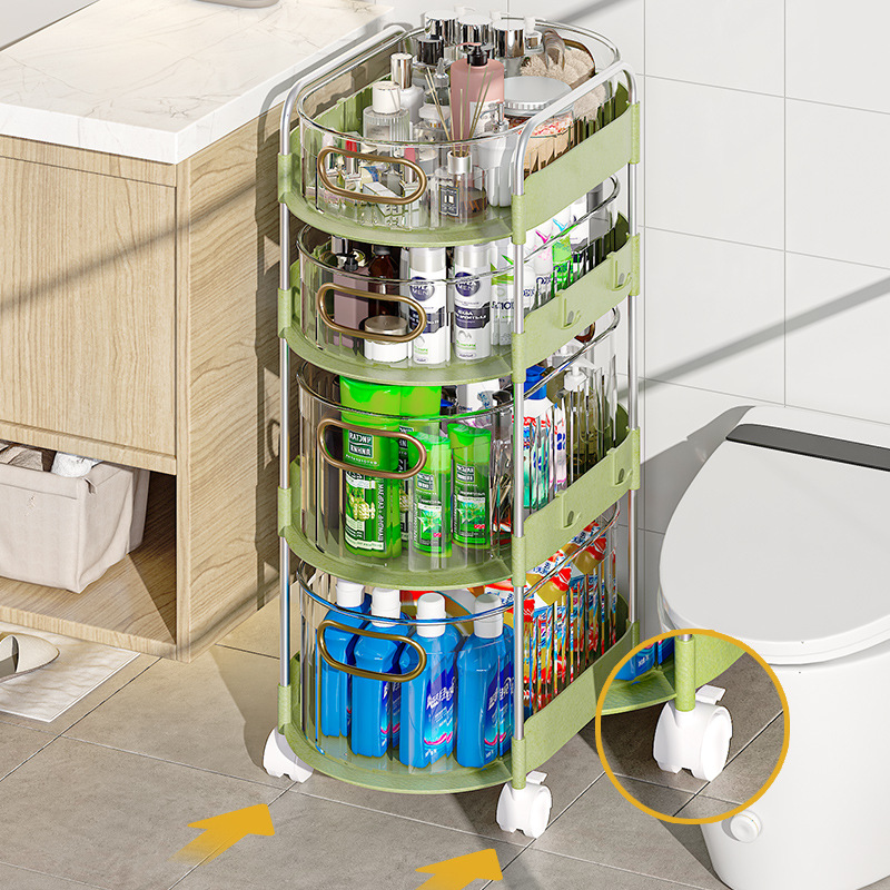 Kitchen vegetable storage rack, transparent drawer-type floor-standing four-layer wheeled fruit and vegetable storage rack, slit vegetable basket storage rack details Picture