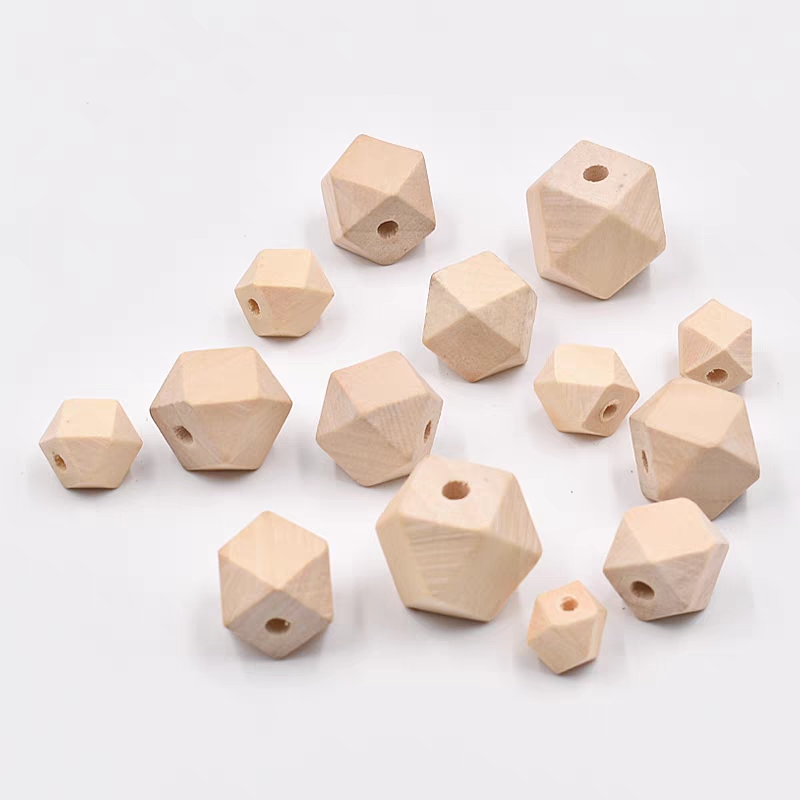 捷豪厂家批发原木色八角几何木珠散珠多边形有孔木质饰品配件 详情图3