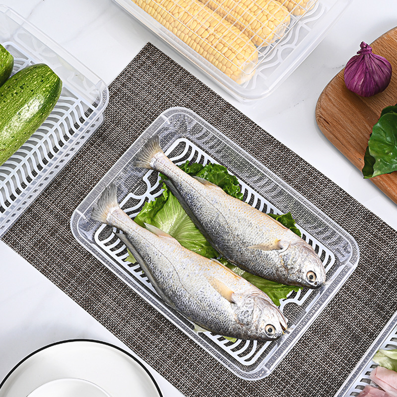 Medium-sized kitchen transparent fresh-keeping fish boxes, sealed refrigerated storage boxes for vegetables, seafood and fruits, and water-draining fresh-keeping boxes Application Scenario