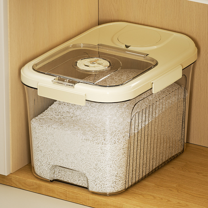 Small flip-top transparent rice bucket, large-capacity household moisture-proof and insect-proof kitchen rice storage bucket, rice jar, large flour storage container Item Picture