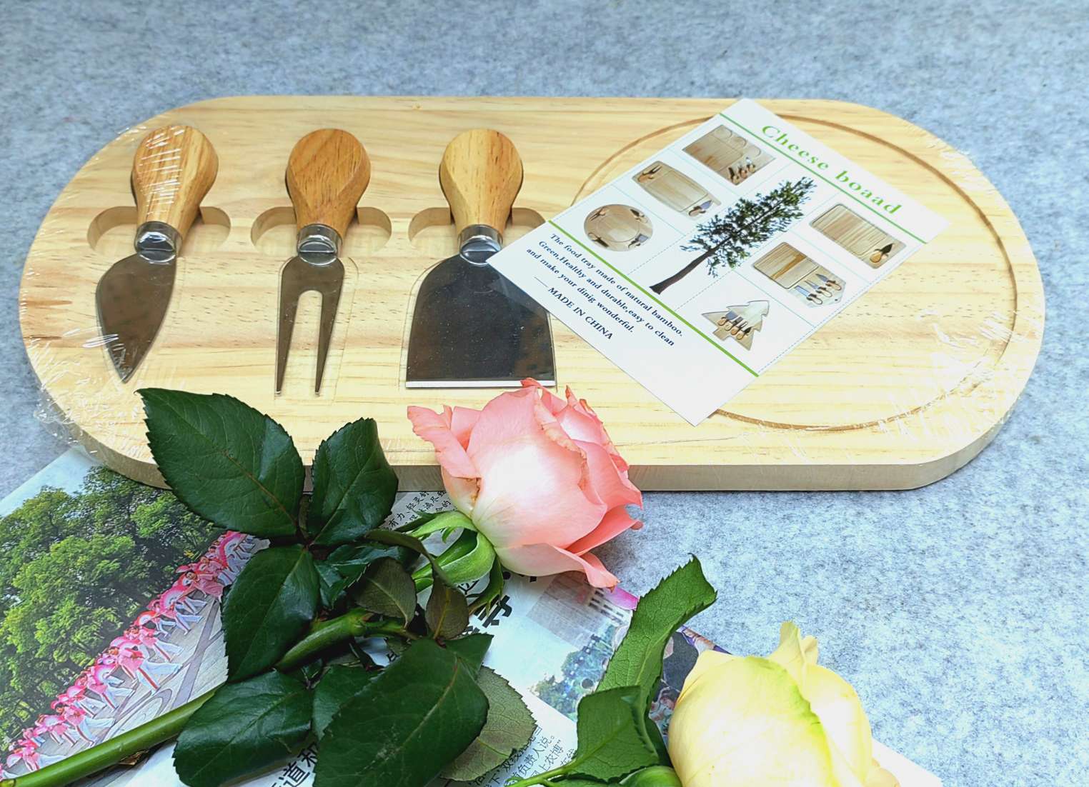 Jiehao Bamboo Cheese Board Bamboo and wood cooked food Plate Magnetic sliding drawer Cheese board Set with Cheese knife cutting board detail image 4
