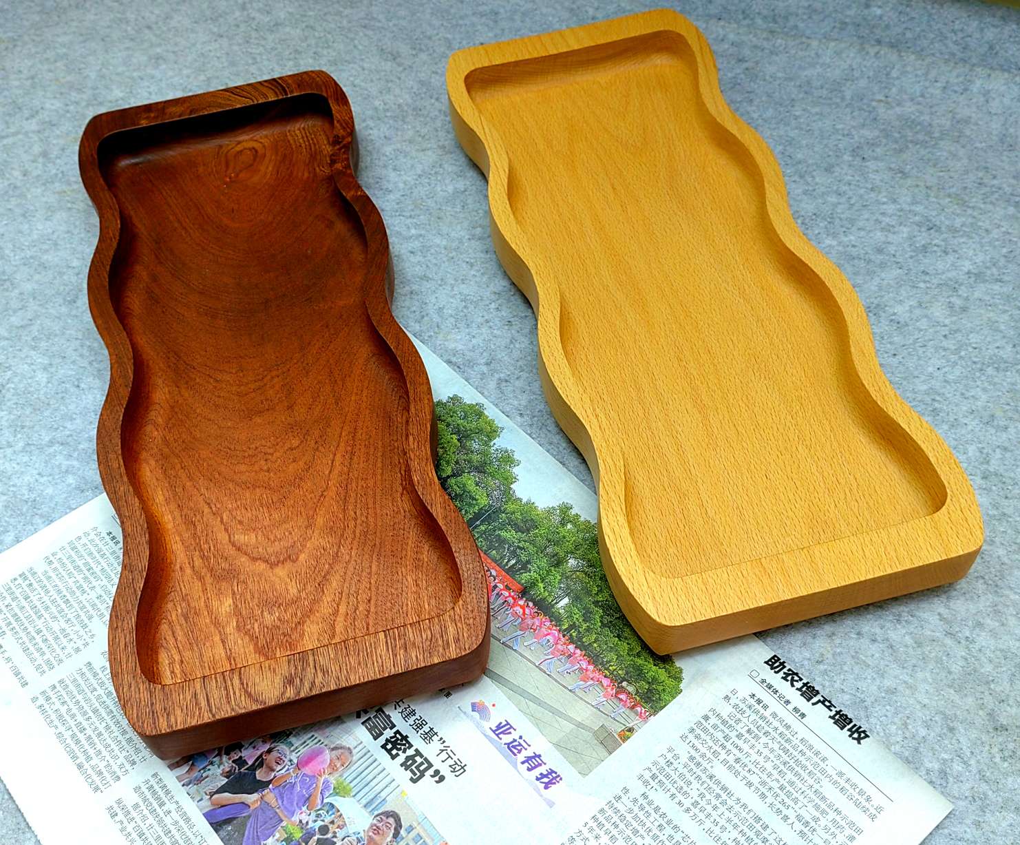 Jiehao Factory's acacia wood tray, simple household dinner plate, Japanese afternoon tea and snack cup plate, wavy line tray detail image 2