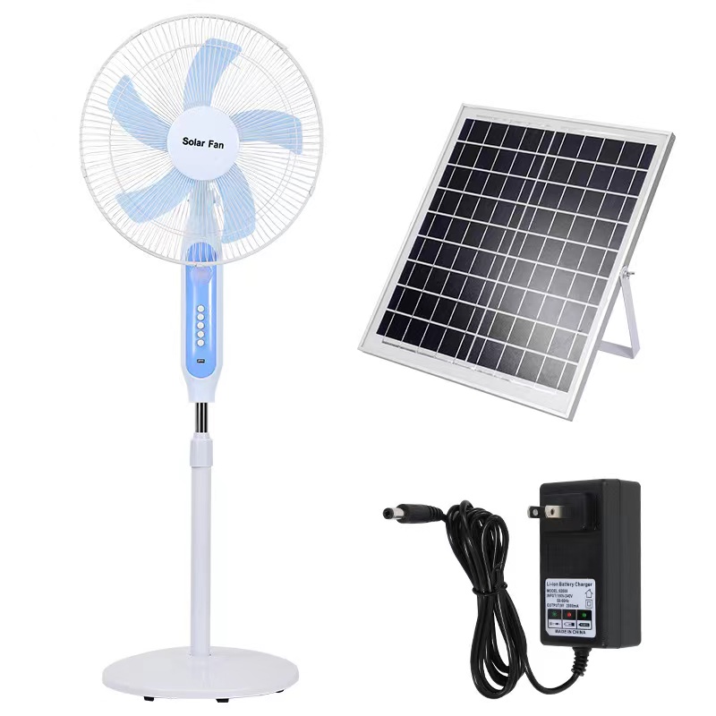 外销太阳能风扇 solar fan 16寸无线充电直流大风力可升降落地扇 详情8