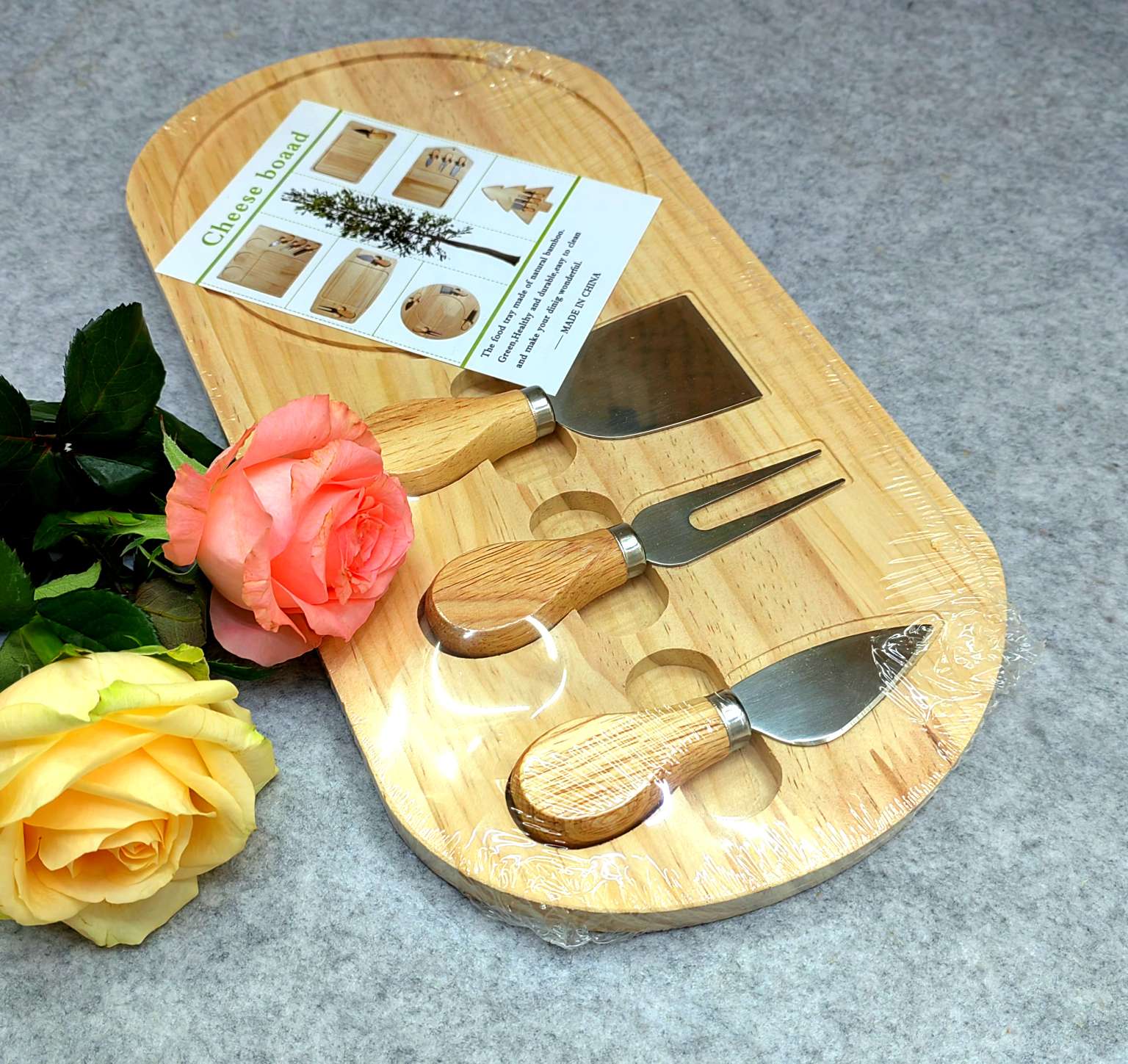Jiehao Bamboo Cheese Board Bamboo and wood cooked food Plate Magnetic sliding drawer Cheese board Set with Cheese knife cutting board detail image 2